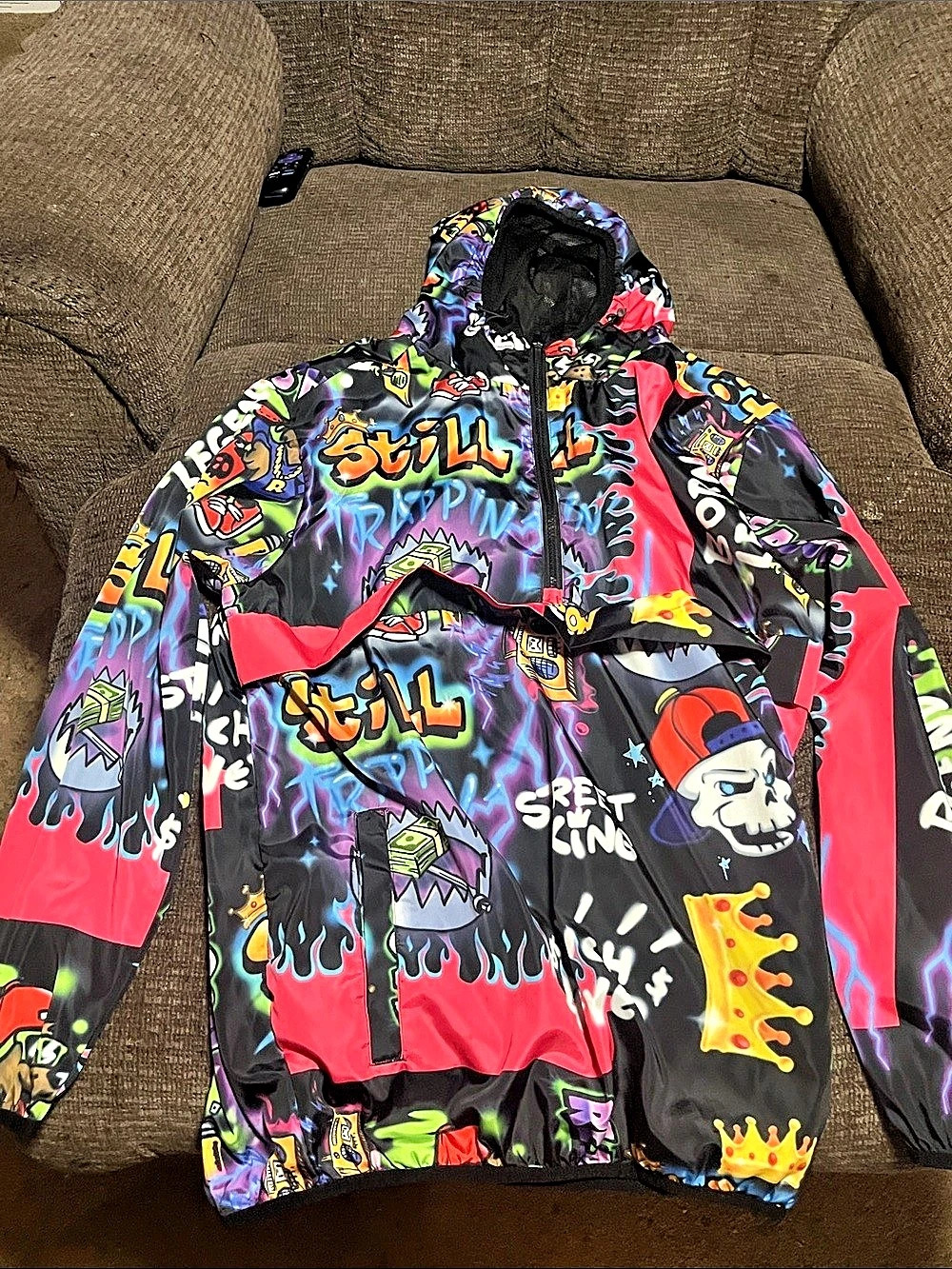 Reason Graphic Ski Jacket Black & Pink Size Medium Like New